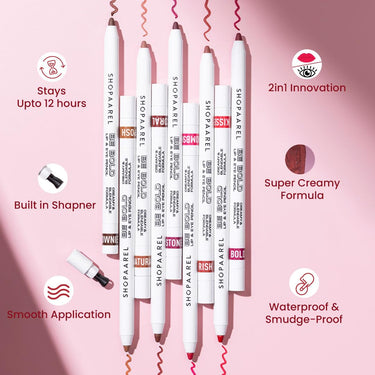 SHOPAAREL BE BOLD Lip & Eye Pencil, 2-in-1 Lip & Eye Liner, Creamy & Blendable, Lip Liner, Built-In Sharpener, Matte Finish, Eye Liner, Intense Pigment, Smudge-Proof, Long Lasting-0.4 Gm, Charcoal